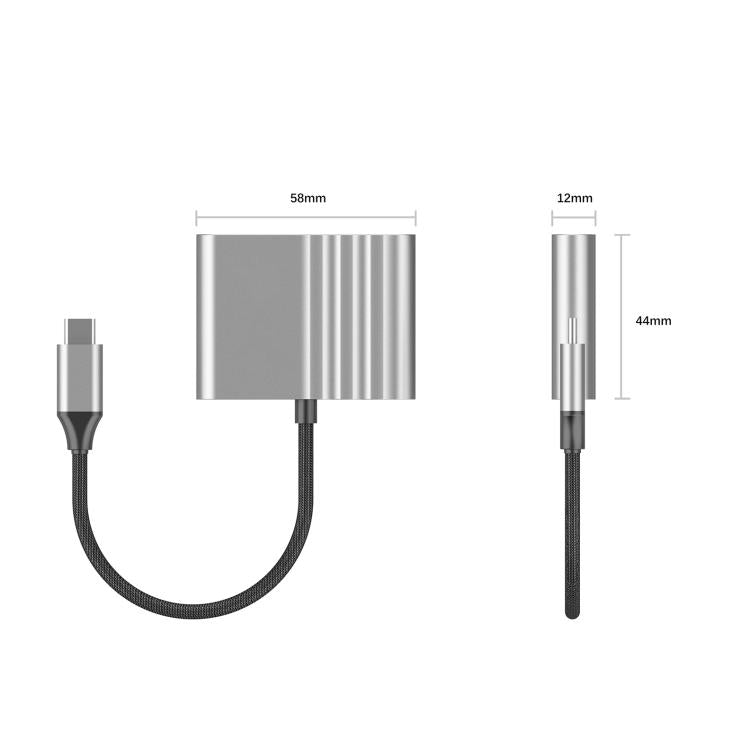 HPA-U3 3 in 1 USB-C / Type-C Male to HDTV, USB 3.0, USB-C / Type-C Adapter  - Grey
