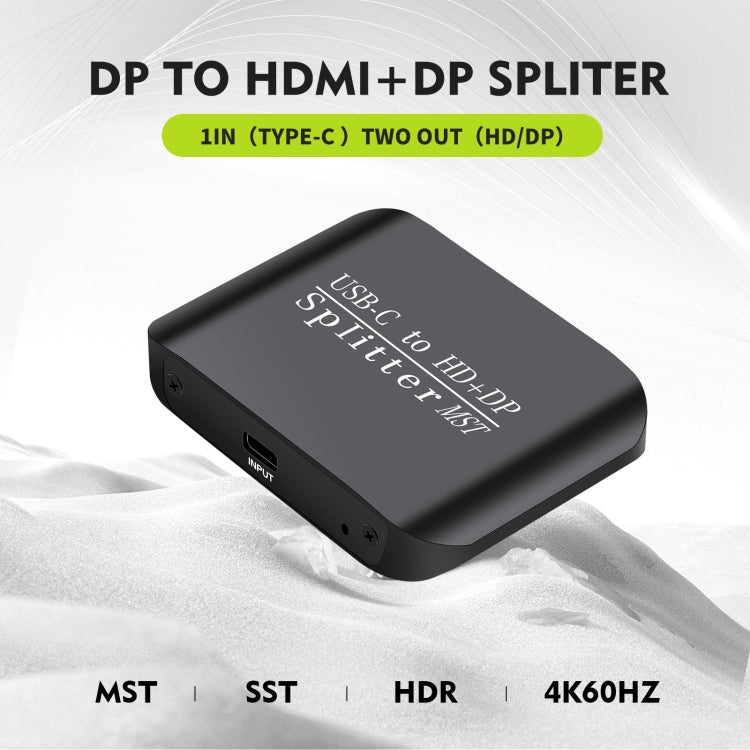 NK-E60 Type-C / USB-C To HDMI, DP DisplayPort Splitter MST / SST Monitor Switcher  - Black