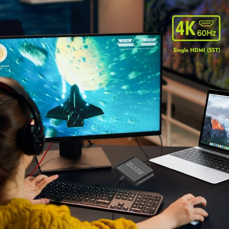 NK-E60 Type-C / USB-C To HDMI, DP DisplayPort Splitter MST / SST Monitor Switcher  - Black