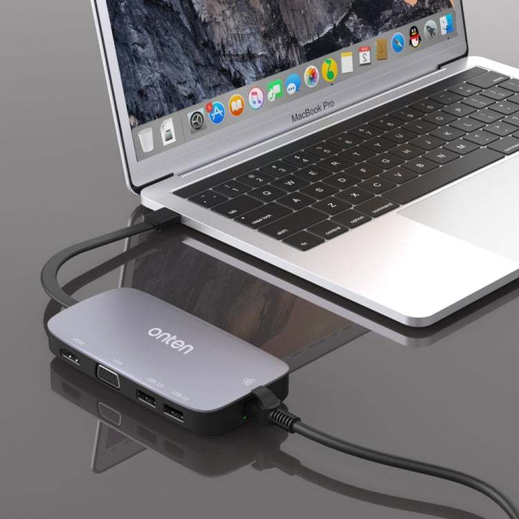 Onten 5202B 5 in 1 USB to VGA + HDMI + Gigabit Ethernet + Two USB3.0 Ports Multi-function HUB Converter Dock Station