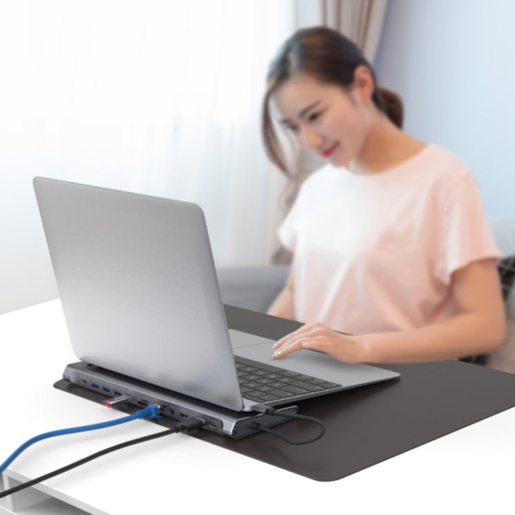 9199 12 in 1 USB-C / Type-C to USB-C / Type-C + TF / SD Card Slot + RJ45 + 3.5mm Audio + PD USB-C / Type-C Charging + 2 HDMI + 4 USB 3.0 Ports Multifunctional HUB Converter Docking Station