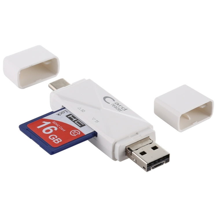 USB-C / Type-C + SD + TF + Micro USB to USB 2.0 Card Reader