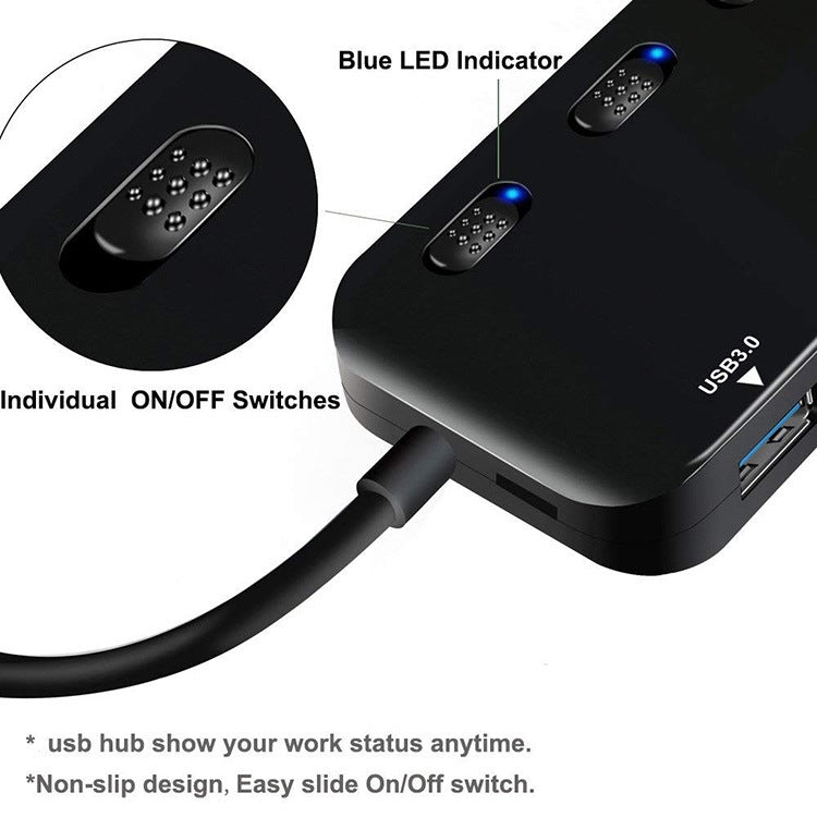 High Speed 4 x USB 3.0 to USB-C / Type-C HUB with Switch (Black)
