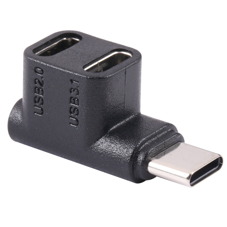 USB-C / Type-C Male to Dual Type-C Female 90 Degree Elbow Adapter