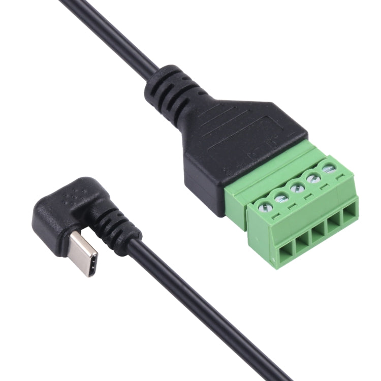 U-shaped Elbow USB-C / Type-C Male to 5 Pin Green Pluggable Terminal Solder-free Connector Cable