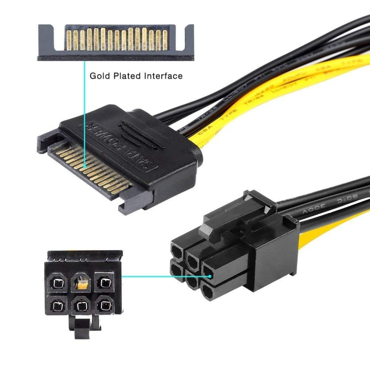 2 x SATA 15 Pin Male to Graphics Card PCI-e PCIE 6 Pin Female Video Card Power Supply Cable