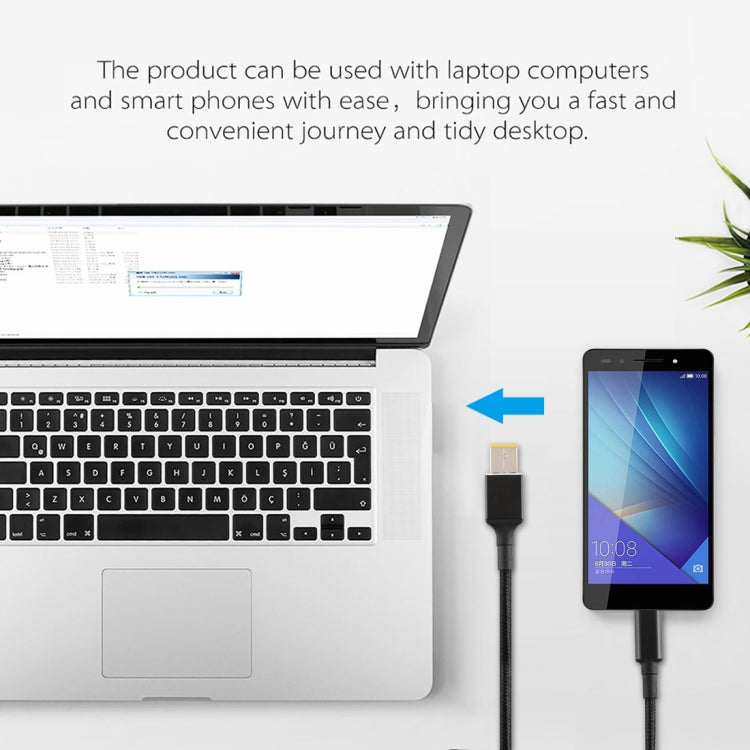 Big Square Male to USB-C / Type-C Male Nylon Weave Power Charge Cable for Lenovo, Cable Length: 1.7m