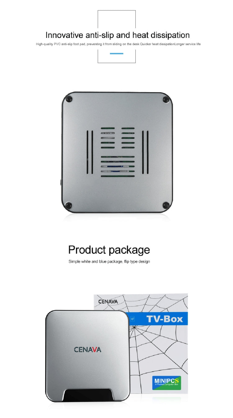 CENAVA MINIPCS Windows 10 Home Mini PC, Intel Atom x5-Z8350 Quad-core Up to 1.92GHz, RAM: 4GB, ROM: 64GB, Support WiFi, Bluetooth 4.0, TF Card, US/EU Plug
