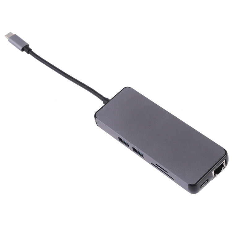 8 in 1 Type-C to HDMI + USB 3.0 + USB 3.0 + Type-C + LAN + VGA + TF/SD Card Reader Adapter(Grey)