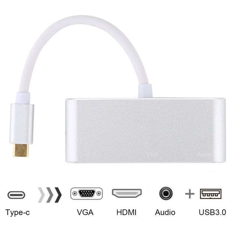 USB 2.0 + Audio Port + VGA + HDMI to USB-C / Type-C HUB Adapter (Silver)