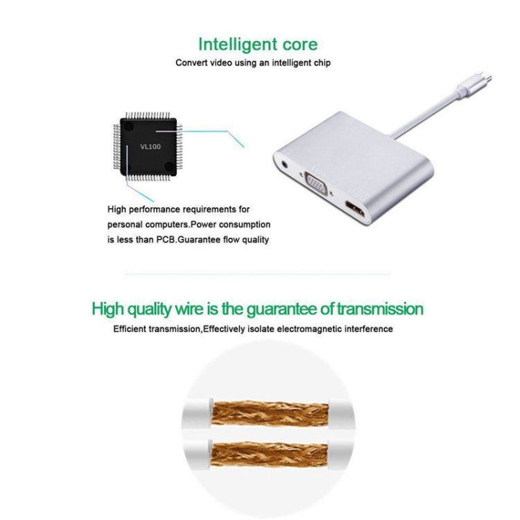 USB 2.0 + Audio Port + VGA + HDMI to USB-C / Type-C HUB Adapter (Silver)