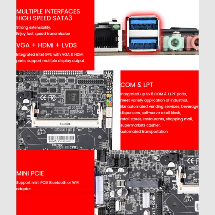 HM65 DDR3 IPC Desktop Computer Mainboard, Support for Intel i7 / i5 / i3 Series CPU