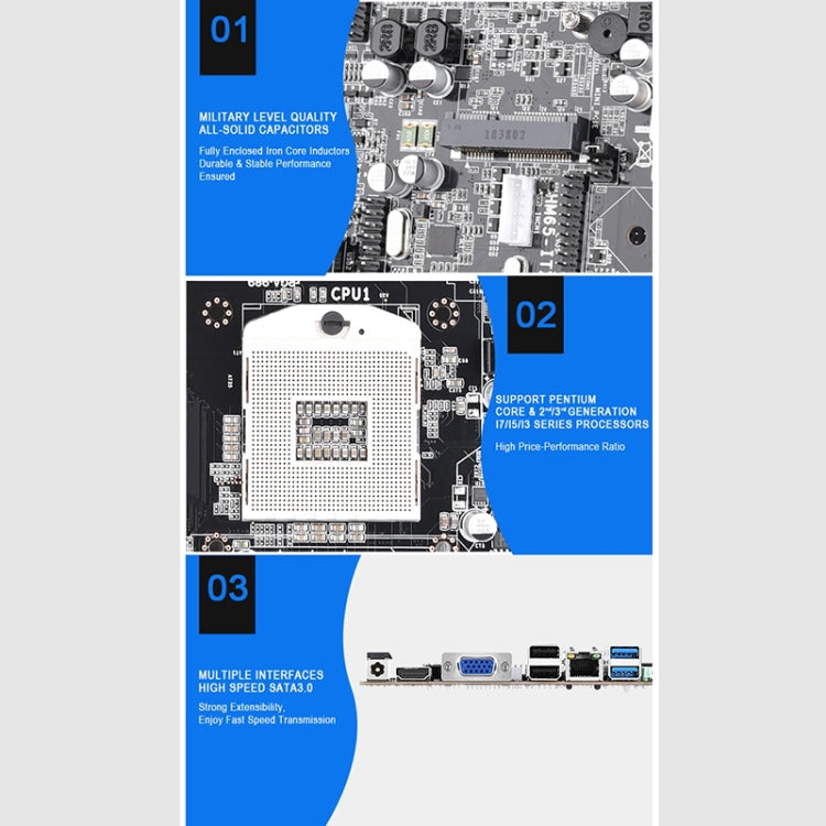 HM65 DDR3 Integrated Machine Desktop Computer Mainboard, Support for Intel i7 / i5 / i3 Series CPU
