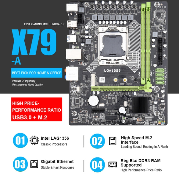 X79A 3.0 DDR3 Desktop Computer Mainboard, Support for All Series LGA 1356 Processor, Discrete Graphics