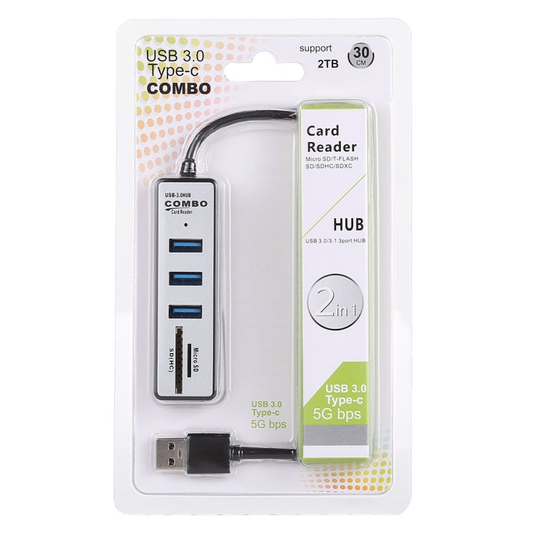 2 in 1 TF / SD Card Reader + 3 x USB 3.0 Ports to USB 3.0 HUB Converter, Cable Length: 26cm