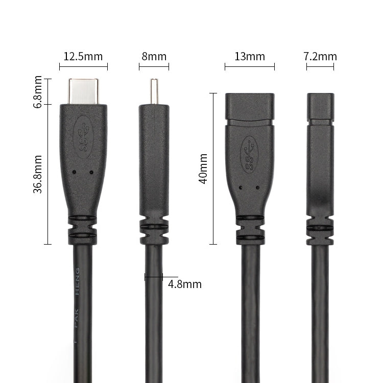 USB 3.1 Type-C / USB-C Male to Type-C / USB-C Female Gen2 Adapter Cable, Length: 50cm