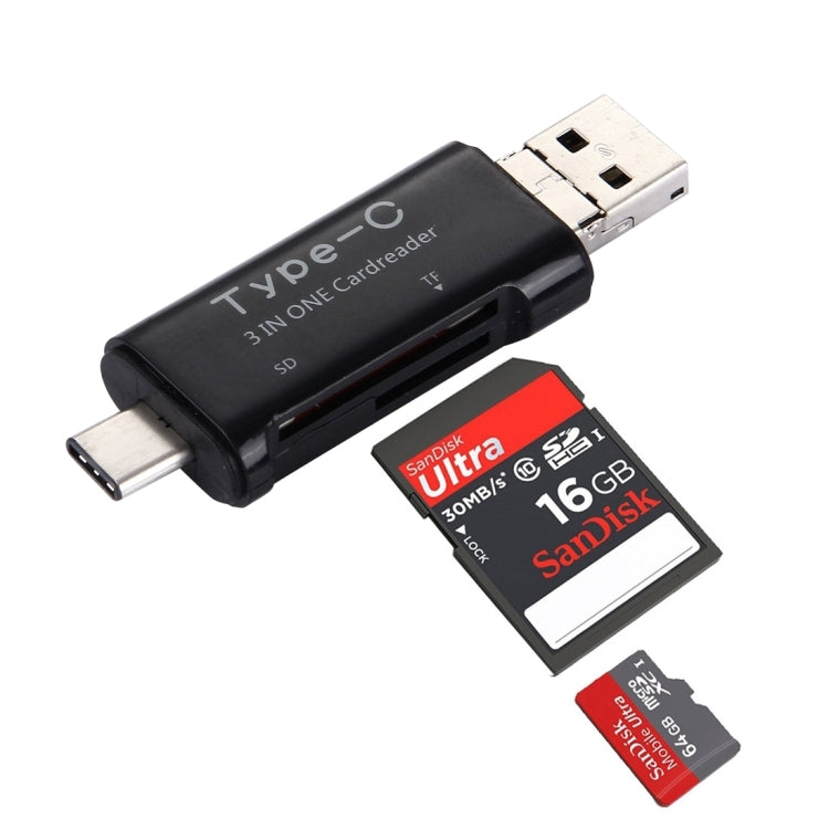 3 in 1 USB-C / Type-C 3.1 to USB 2.0 + Micro USB + SD(HC) + Micro SD Card Reader Adapter for