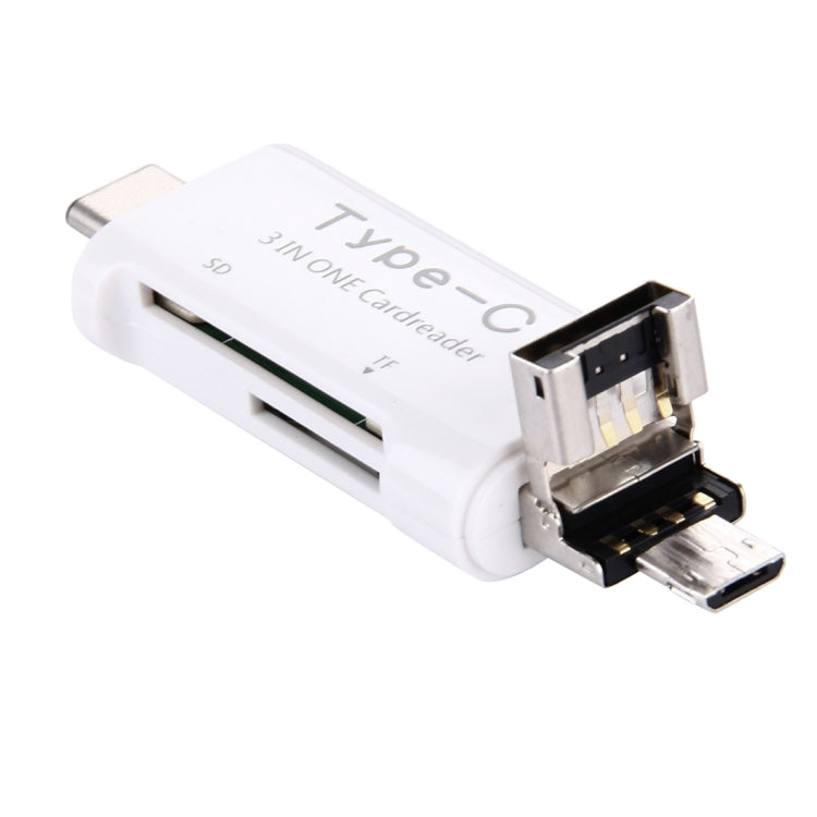 3 in 1 USB-C / Type-C 3.1 to USB 2.0 + Micro USB + SD(HC) + Micro SD Card Reader Adapter for