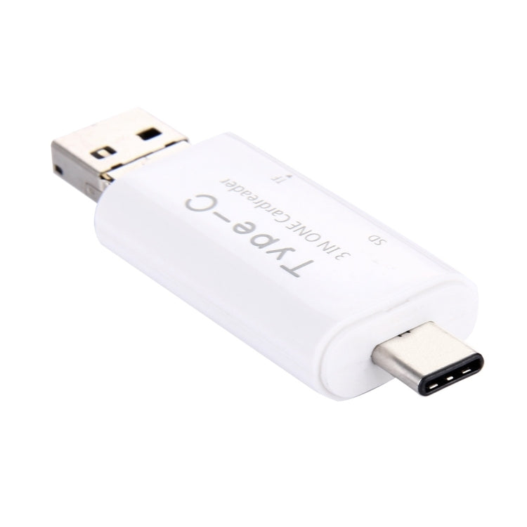 3 in 1 USB-C / Type-C 3.1 to USB 2.0 + Micro USB + SD(HC) + Micro SD Card Reader Adapter for