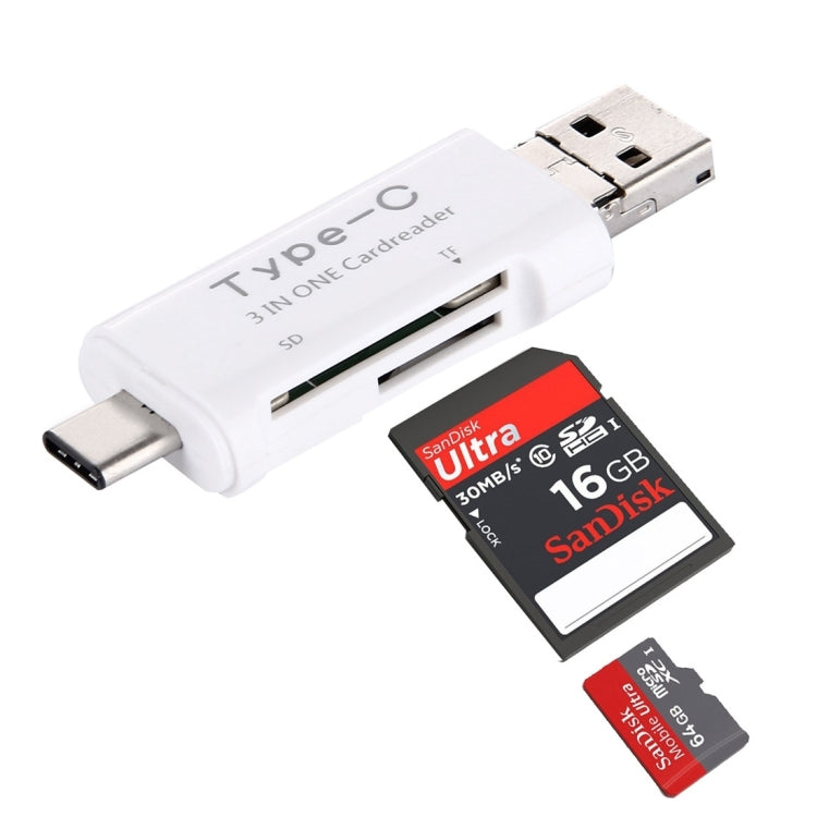 3 in 1 USB-C / Type-C 3.1 to USB 2.0 + Micro USB + SD(HC) + Micro SD Card Reader Adapter for