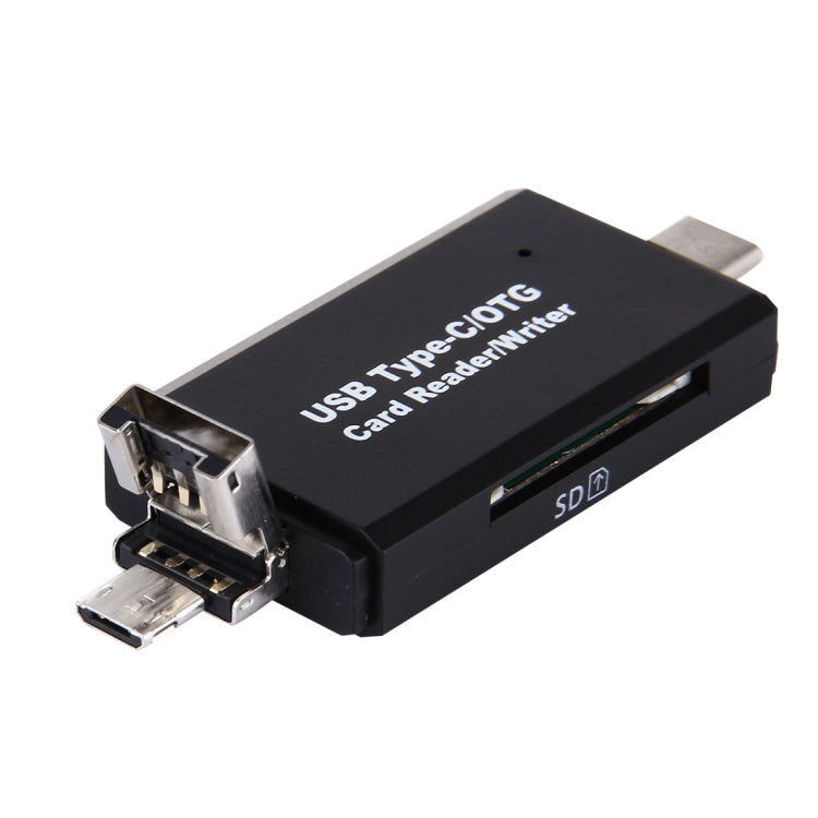 3 in 1 USB-C / Type-C 3.1 to USB 2.0 + Micro USB + SD(HC) + Micro SD Card Reader Adapter with OTG Function(Black)