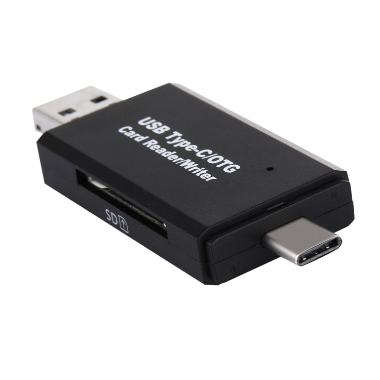 3 in 1 USB-C / Type-C 3.1 to USB 2.0 + Micro USB + SD(HC) + Micro SD Card Reader Adapter with OTG Function(Black)