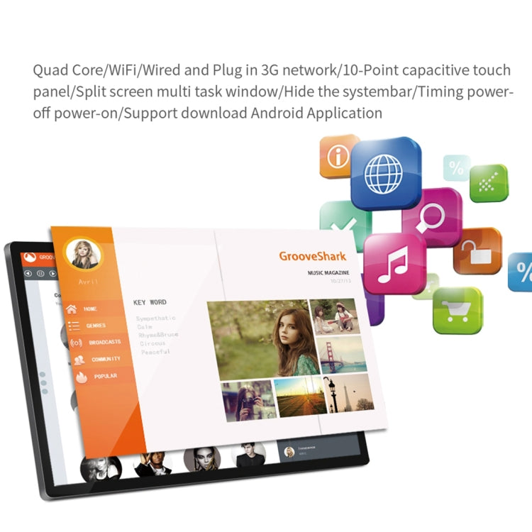 32 inch LCD Display Digital Photo Frame, RK3288 Quad Core Cortex A17 up to 1.8GHz, Android 8.1, 2GB+16GB, Support WiFi & Ethernet & Bluetooth & SD Card & 3.5mm Jack