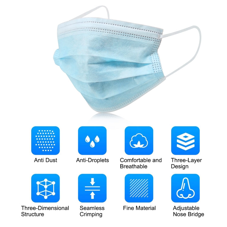 50 PCS Disposable 3-layered Protection Civilian Adult Breathable Mask Earloop Antiviral Protective Mask for Men, Women