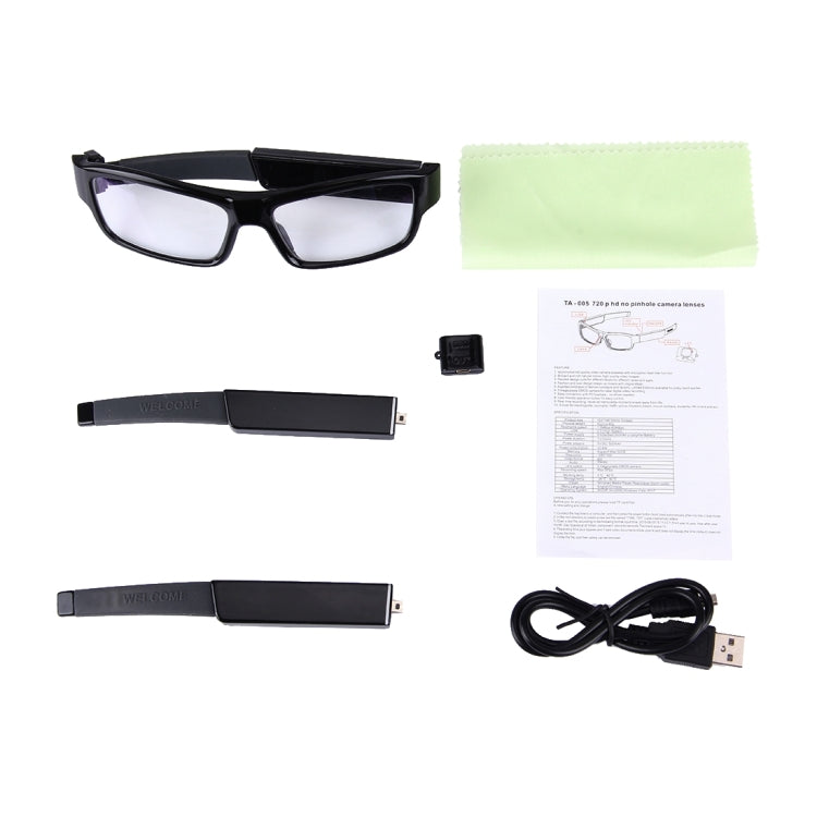 TA-005 HD 1080P 5.0 Mega Pixels CMOS Glasses DVR Recorder No Pinhole Camera with Audio / Video Recording / Photo Function, Support TF Card up to 32GB (Plain Glass Spectacles)