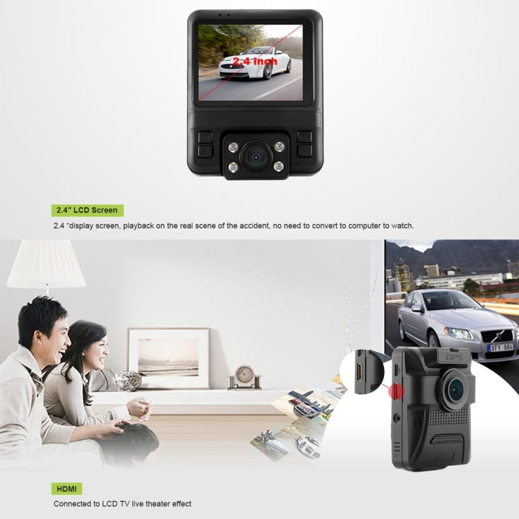 GS65H Car DVR Camera 2.4 inch LCD Screen HD 1080P 150 Degree Wide Angle Viewing, Support Motion Detection / TF Card / G-Sensor / HDMI(Black)