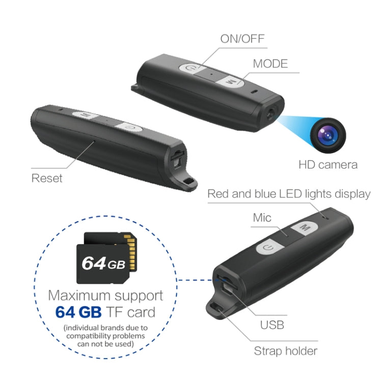 T195 1080P HD Portable Recorder Handheld DV DC, Support TF Card(Black)