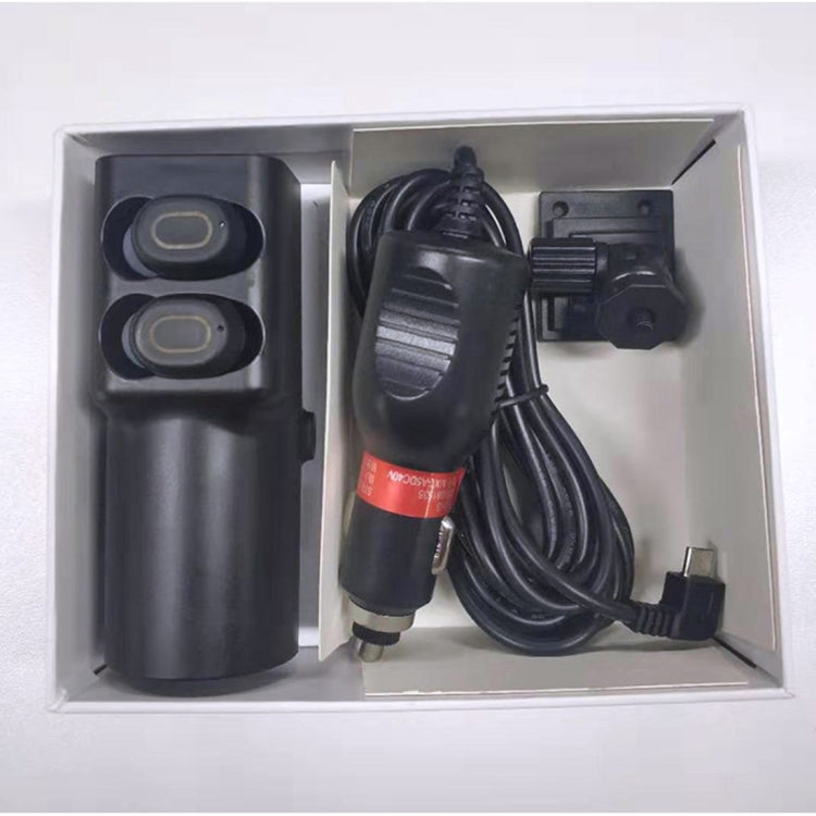 X1 2 in 1 Driving Recorder Video Record Camera + TWS Wireless Bluetooth Headset Earphones, Mstar 8336, 130 Degree Wide Angle, Voice Control, WiFi(Black)