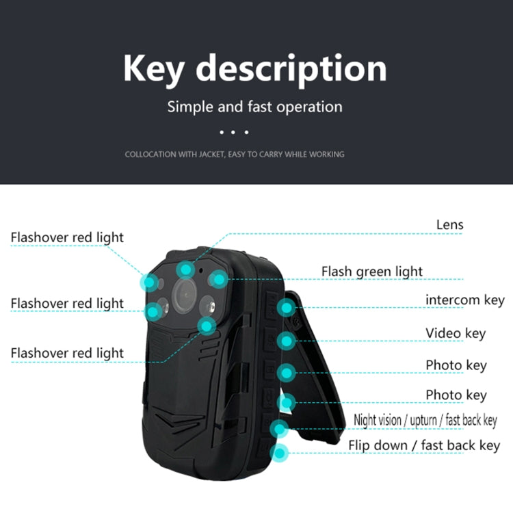 C82 Portable 1080P HD Field Recorder with 2.0 inch Display & Epaulette Back Clip, Support Infrared Night Vision & Red and Blue Light Flashing & Segmented Recording & Loop Recording & Motion Detection(Black)