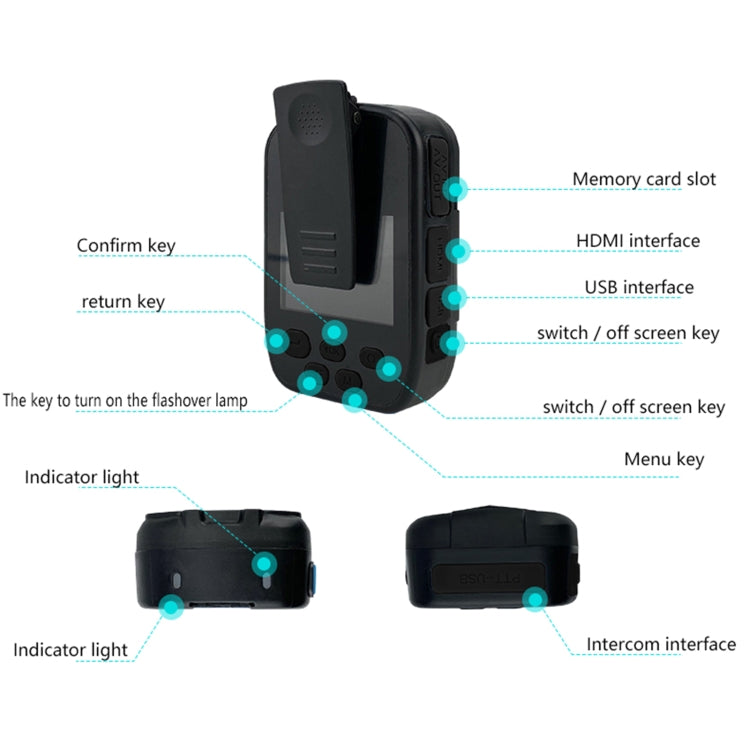 C82 Portable 1080P HD Field Recorder with 2.0 inch Display & Epaulette Back Clip, Support Infrared Night Vision & Red and Blue Light Flashing & Segmented Recording & Loop Recording & Motion Detection(Black)