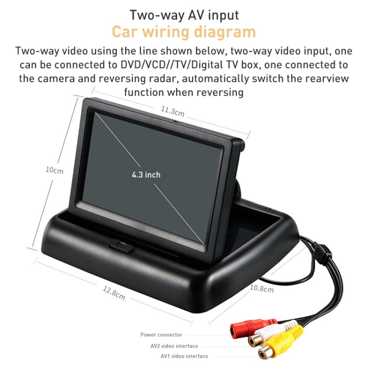 S-CLM-0108 4.3 inch Foldable Car TFT HD Monitor (Black)