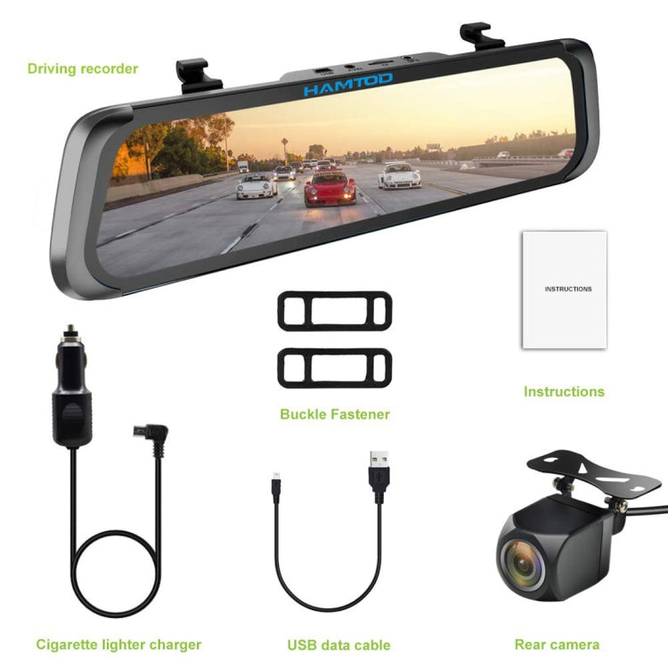 HAMTOD HG91 9.88 inch 170 Degrees Wide Angle HD Dual Mirror Dash Video Car DVR