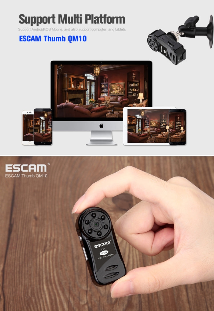 ESCAM Thumb QM10 HD 720P Digital Video Recorder Camcorder WiFi Thumb Mini DV, Support Motion Detection / Night Vision
