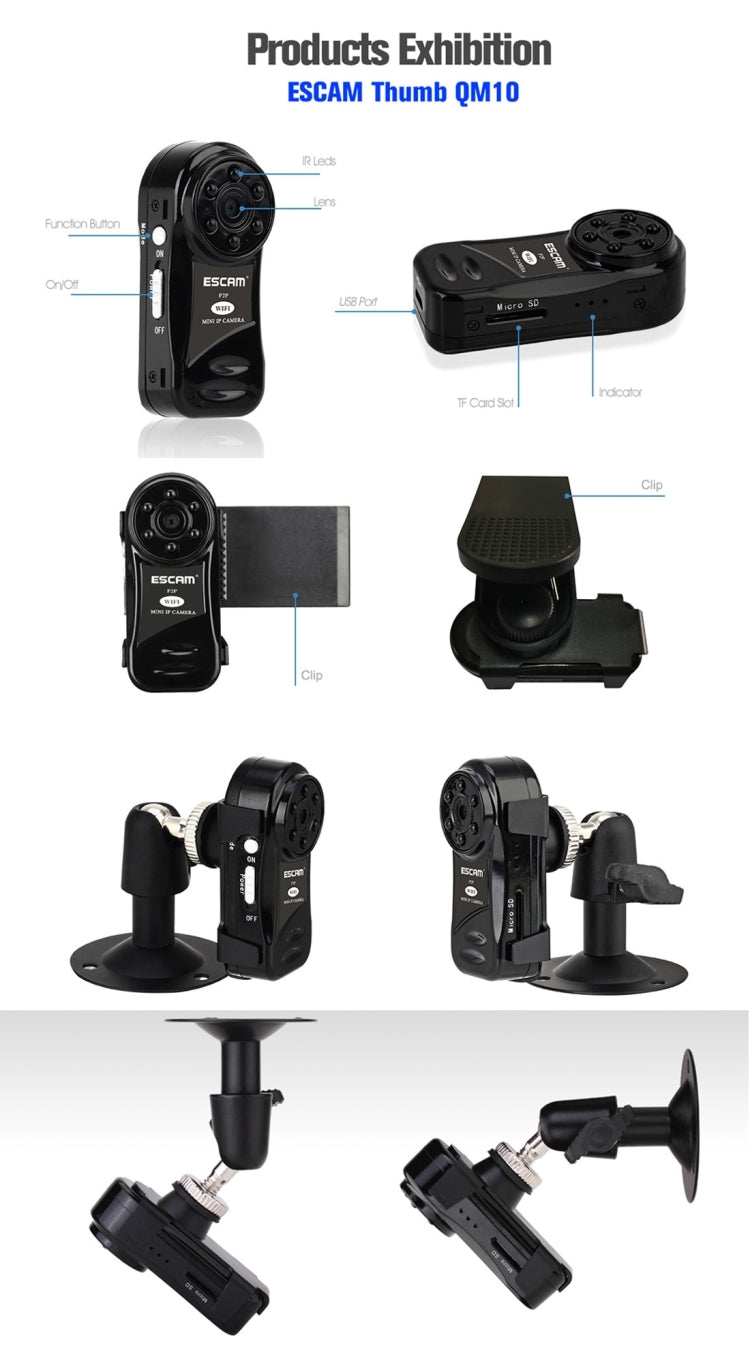 ESCAM Thumb QM10 HD 720P Digital Video Recorder Camcorder WiFi Thumb Mini DV, Support Motion Detection / Night Vision