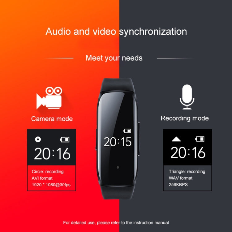 16GB 1080P Voice Control Recording Video Sports Bracelet HD Camera(Black)