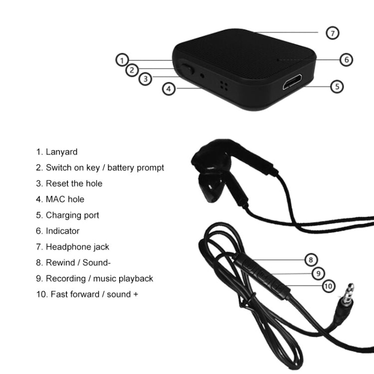 K7 8GB Noise Reduction Smart Voice Control Mini MP3 Recorder(Black)
