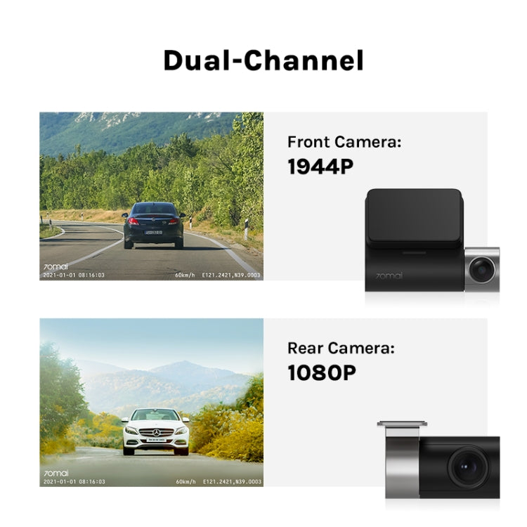 [HK Warehouse] Xiaomi 70mai Dash Cam A500S-1 Dual Camera Car 2 inch 2.7K 1944P Dash Camera, Support WiFi & GPS & Night Vision, International Edition