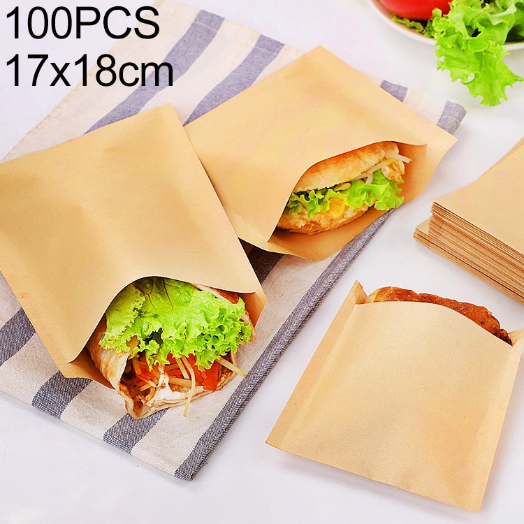 100 PCS Disposable Oil-proof Kraft Paper Bag Food Grade Oil-proof Moisture-proof Bag, Size: 17x18cm