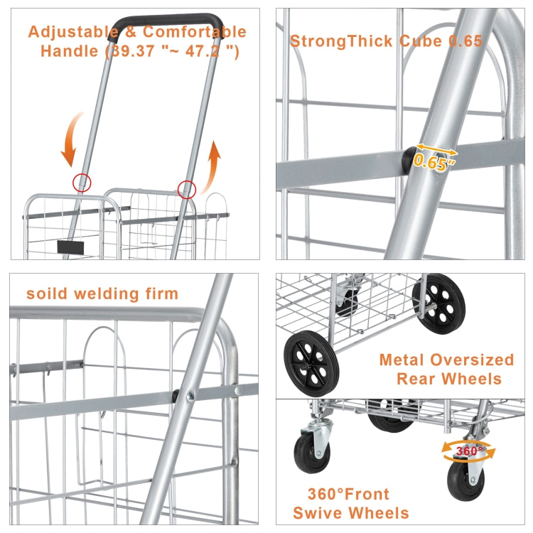 [US Warehouse] Iron Telescopic Armrest  Foldable Shopping Cart, Size: 41x41x100-110cm