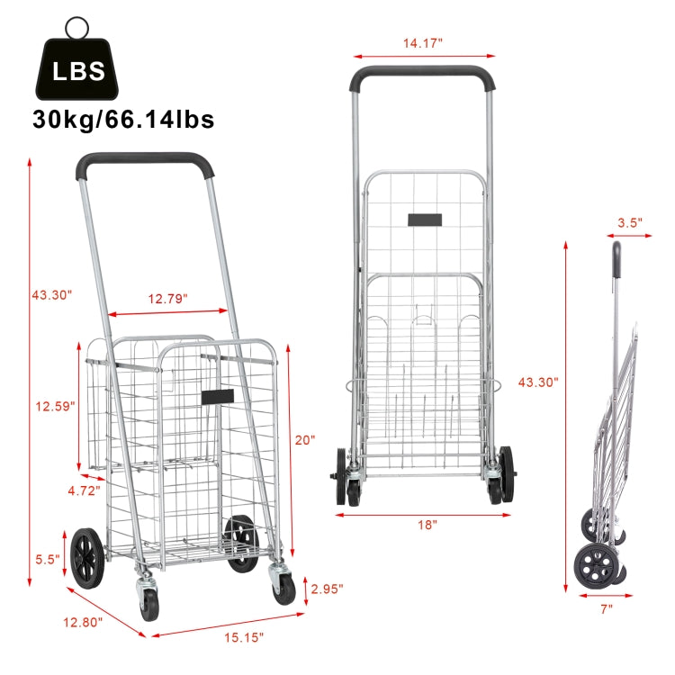 [US Warehouse] Iron Telescopic Armrest  Foldable Shopping Cart, Size: 41x41x100-110cm