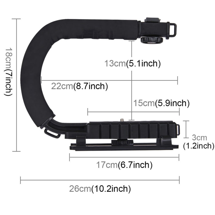 [US Warehouse] PULUZ U/C Shape Portable Handheld DV Bracket Stabilizer + LED Studio Light Kit with Cold Shoe Tripod Head  for All SLR Cameras and Home DV Camera