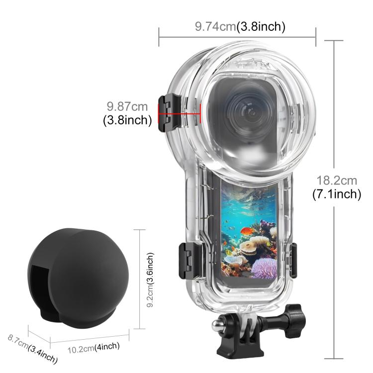 For Insta360 X5 PULUZ 60m Waterproof Sealed Diving Case with Silicone Lens Cover  - Black