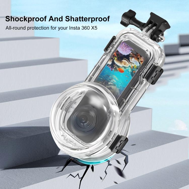 For Insta360 X5 PULUZ 60m Waterproof Sealed Diving Case with Silicone Lens Cover  - Black