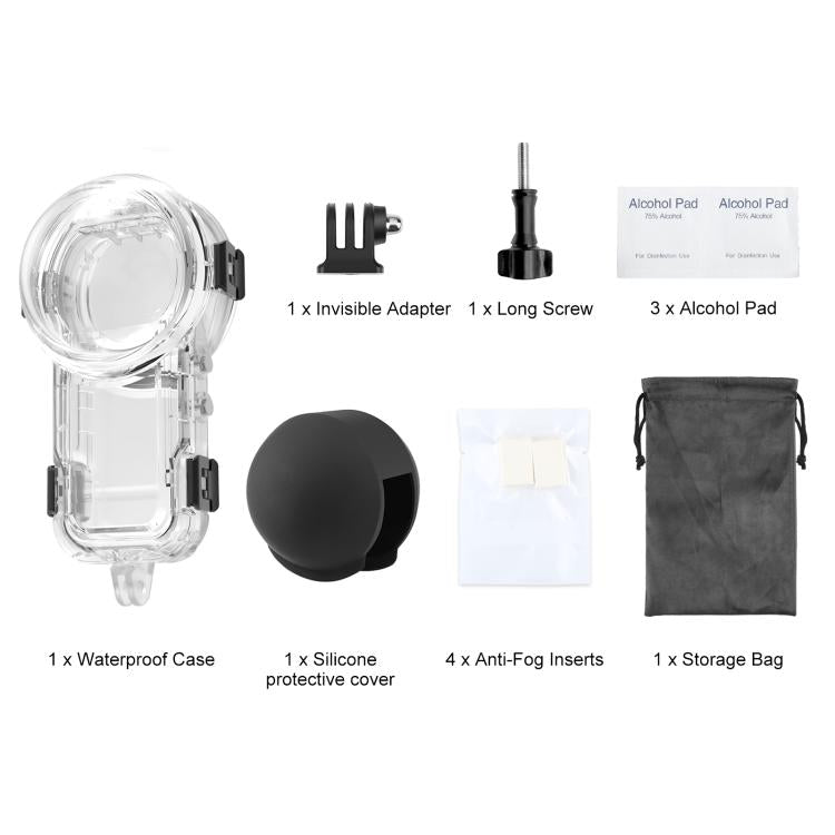 For Insta360 X5 PULUZ 60m Waterproof Sealed Diving Case with Silicone Lens Cover  - Black