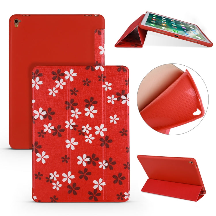 Sakura Pattern Horizontal Flip PU Leather Case for iPad Pro 9.7 (2016), with Three-folding Holder & Honeycomb TPU Cover