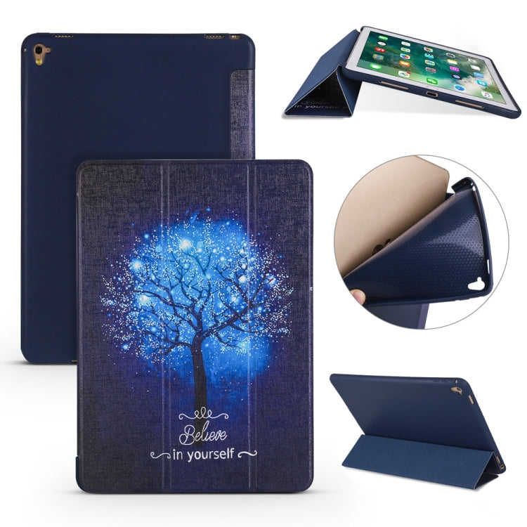 Blue Tree Pattern Horizontal Flip PU Leather Case for iPad Pro 9.7 (2016), with Three-folding Holder & Honeycomb TPU Cover